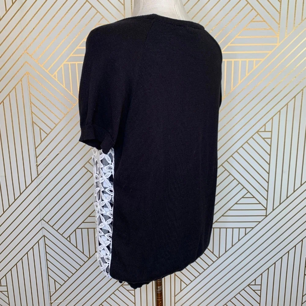 Anthropologie Moth Facade Sweater Short Sleeve Lace Gingham Black White Size XS - Picture 6 of 8